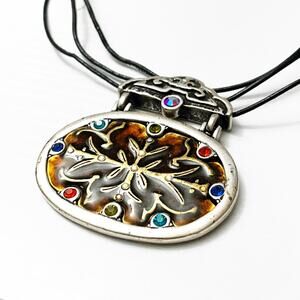 Chico’s Vintage Enamel & Crystal Pendant Necklace